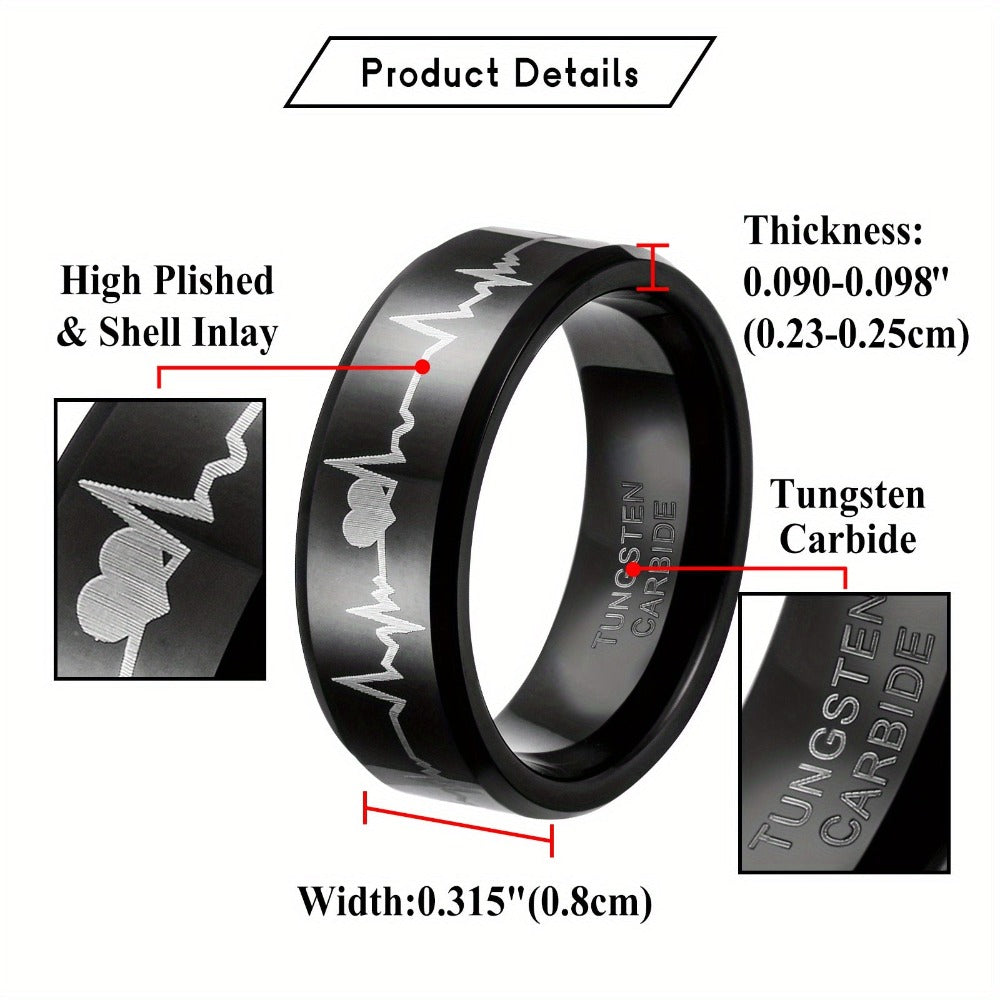 Anillo de pareja JewelryWe, carburador de tungsteno con corazones y latido, anillos de compañero, anillos de la amistad, anillos de boda, anillos de compromiso, banda,