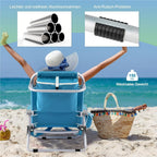 Silla de playa plegable, ligera, silla de camping con respaldo ajustable, reposacabezas, bolsillos laterales, correas para los hombros, soporte para toalla y reposabrazos, silla plegable, silla para exteriores (Azul)
