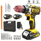 Juego de taladro inalámbrico. El nuevo taladro está equipado con un portabrocas sin llave de 3/8 de pulgada y una luz de trabajo. Tiene las funciones de un taladro de pistola T y un destornillador eléctrico ideal para proyectos domésticos. Con un diseño e