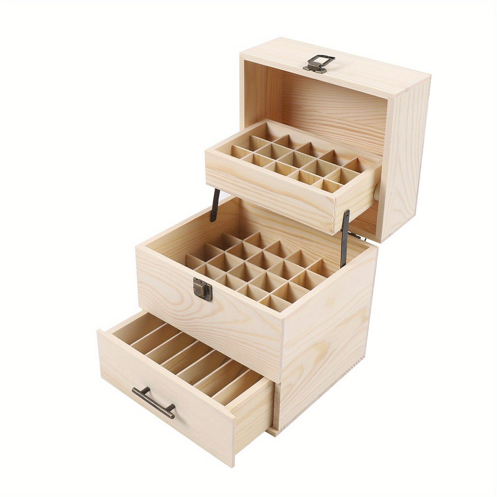 Caixa de Almacenamiento de Aceites Esenciales de Madera de 3 Capas, Caja con 59 Compartimentos para Aceites Esenciales, Contenedor de Madera para Esmalte de Uñas y Aceites Aromáticos, Caja con 59 Agujeros que Sostiene Botellas de 15 ml y 10 ml