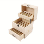 Caixa de Almacenamiento de Aceites Esenciales de Madera de 3 Capas, Caja con 59 Compartimentos para Aceites Esenciales, Contenedor de Madera para Esmalte de Uñas y Aceites Aromáticos, Caja con 59 Agujeros que Sostiene Botellas de 15 ml y 10 ml