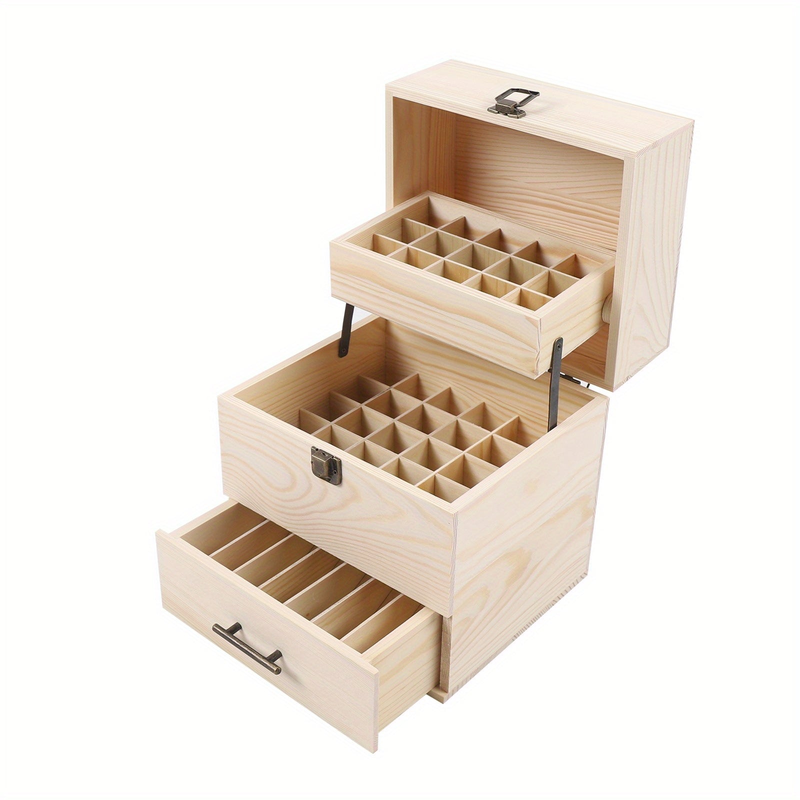 Caixa de Almacenamiento de Aceites Esenciales de Madera de 3 Capas, Caja con 59 Compartimentos para Aceites Esenciales, Contenedor de Madera para Esmalte de Uñas y Aceites Aromáticos, Caja con 59 Agujeros que Sostiene Botellas de 15 ml y 10 ml