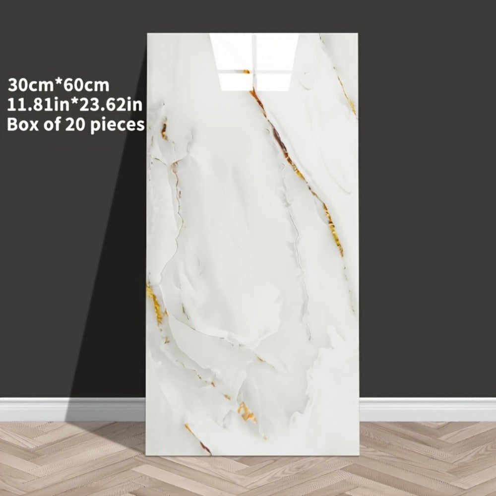 50/20/10 piezas Azulejos de pared autoadhesivos con efecto mármol, Adhesivos de pared de espuma de vinilo, Papel tapiz mural con patrón dorado fácil, Fácil de limpiar y cortar, Adhesivos de pared duraderos, para renovación de baño, sala de estar, cocina,