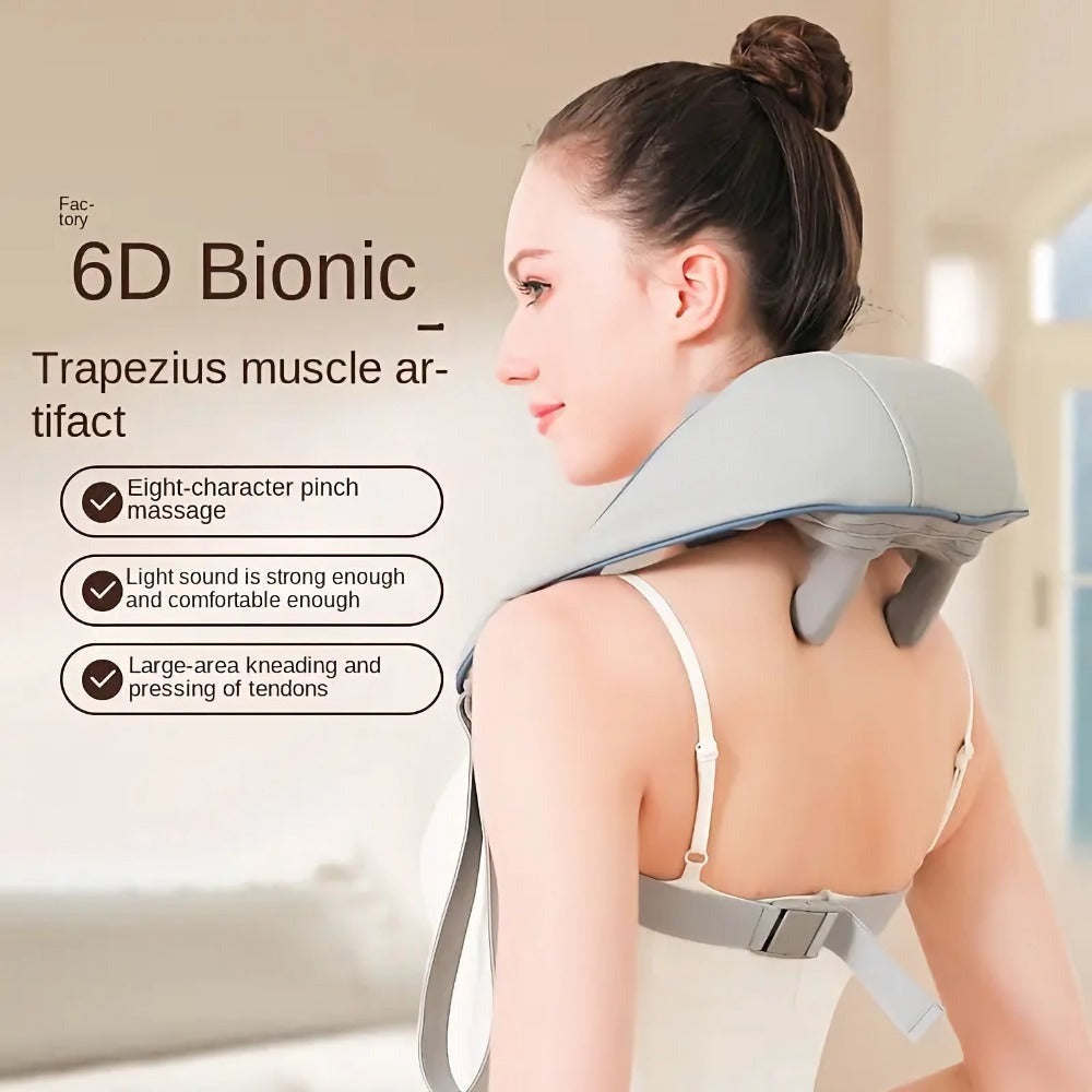 Masajeador de hombros y cuello 6D, que simula un masaje manual, puede masajear los hombros, el cuello y los músculos del trapezo, como una persona real que masajea para el hogar, la oficina, los viajes, el coche. Un gran regalo, masaje de cuerpo completo