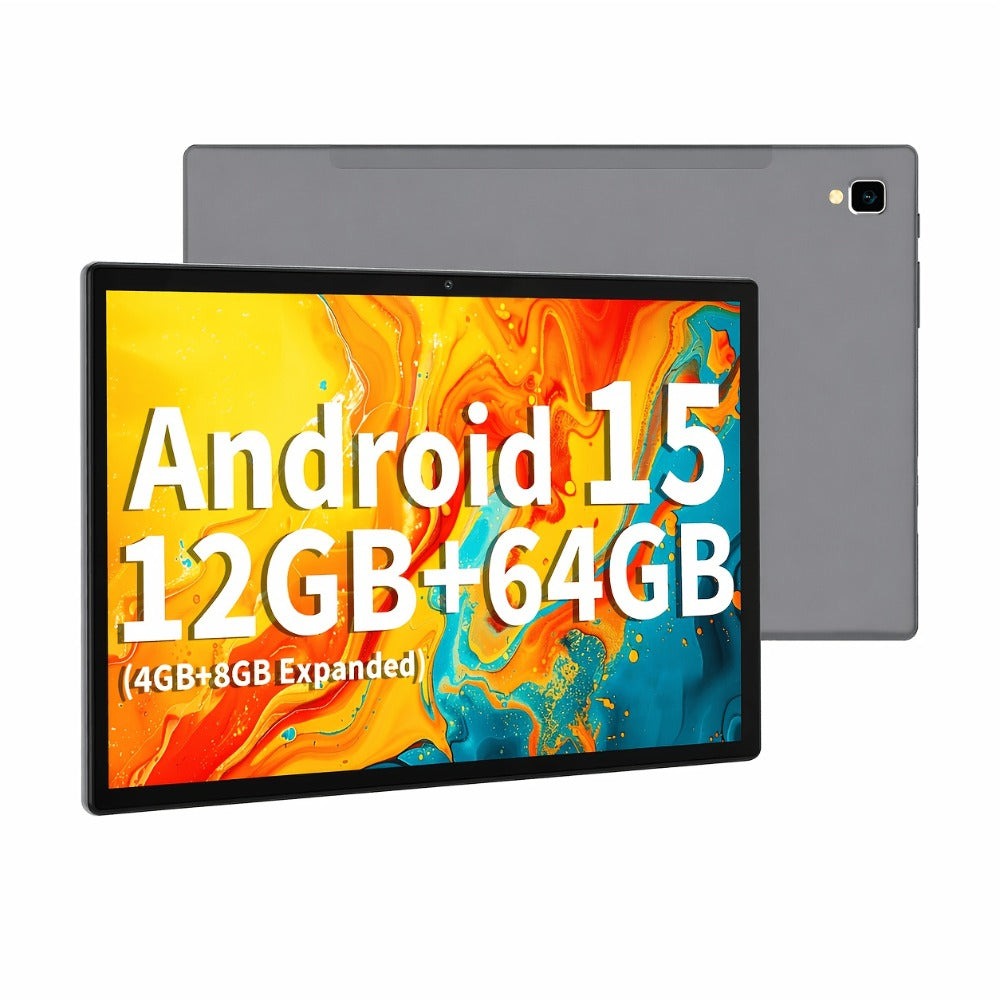 Tableta QDDQ Android 15, 12 (4GB+8GB) RAM, 64GB ROM, Pantalla LED de 10.1 pulgadas, 6000mAh, WiFi, Tablet PC, Dos versiones opcionales: [Tableta con teclado, ratón sin varillas, funda, lápiz óptico (no electrónico)] / [Solo tableta], USB-C (sin adaptador)