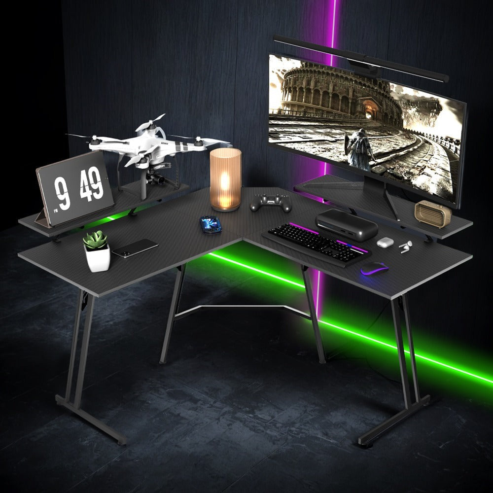 Escritorio de Esquina para Gaming 120x120cm, Escritorio en Forma de L, Mesa de Computadora para Oficina y Hogar, (con/sin Soportes para Monitor)
