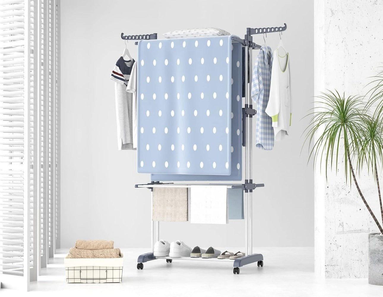 Tendedero de ropa, tendedero de ropa plegable vertical de 4 niveles con ruedas,se puede utilizar en interiores y exteriores.