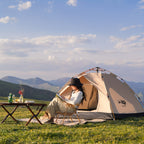 PAKICETUS Tienda de campaña de apertura rápida para exteriores - para 1-2/2-3 personas, para toda estación, mejora de ventilación con doble puerta, tienda de campaña cortavientos ligera gris/amarilla para camping, senderismo, accesorios para campistas, ti