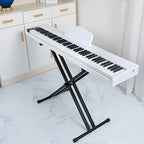 Soporte para teclado ajustable en altura de 49 cm a 97 cm, plegable tipo X con doble refuerzo para teclados y pianos digitales (barra fija)