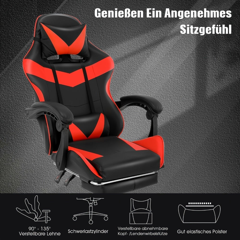 Silla de gaming con reposapiés, silla de gaming ergonómica, silla de ordenador con soporte lumbar, reposacabezas, sillas de PC de altura ajustable con asiento giratorio de 360° para oficina o gaming
