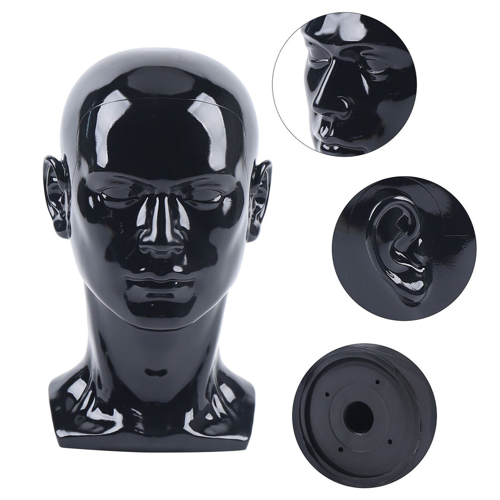 Cabeza de maniquí de PVC, maniquí de cabeza, maniquí de cabeza, exhibición de cabeza para pelucas, cascos, sombreros y joyas, negro, ventana de tienda, cabeza masculina, maniquí de cabeza, modelo masculino, cabeza de PVC de 50 cm, maniquí de cabeza para p