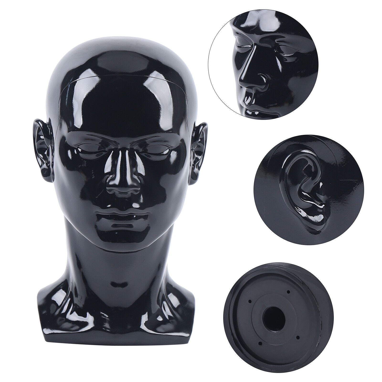 Cabeza de maniquí de PVC, maniquí de cabeza, maniquí de cabeza, exhibición de cabeza para pelucas, cascos, sombreros y joyas, negro, ventana de tienda, cabeza masculina, maniquí de cabeza, modelo masculino, cabeza de PVC de 50 cm, maniquí de cabeza para p