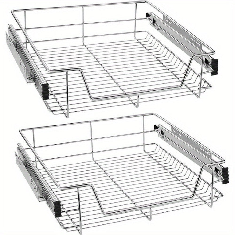 2 cajones telescópicos para cajones de cocina para estantes de cocina Plata Acero inoxidable macizo Tirador para armario extraíble Armario de cocina