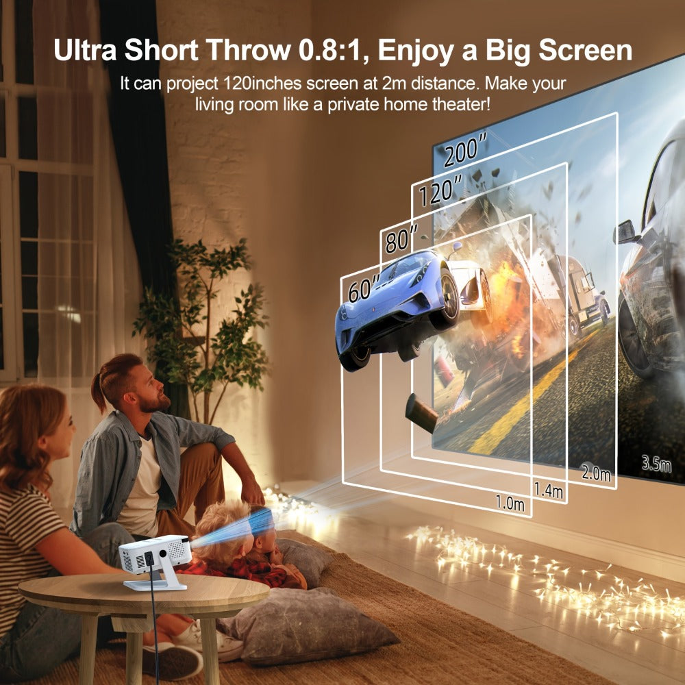 Proyector Portátil Inteligente con Android 11 Integrado, WiFi y Bluetooth 5.0, Control por Voz, 130 Lúmenes, Soporte 4K y 720P Nativo, Compatible para Cine en Casa, Proyector para Cama, Oficina, Proyector Portátil