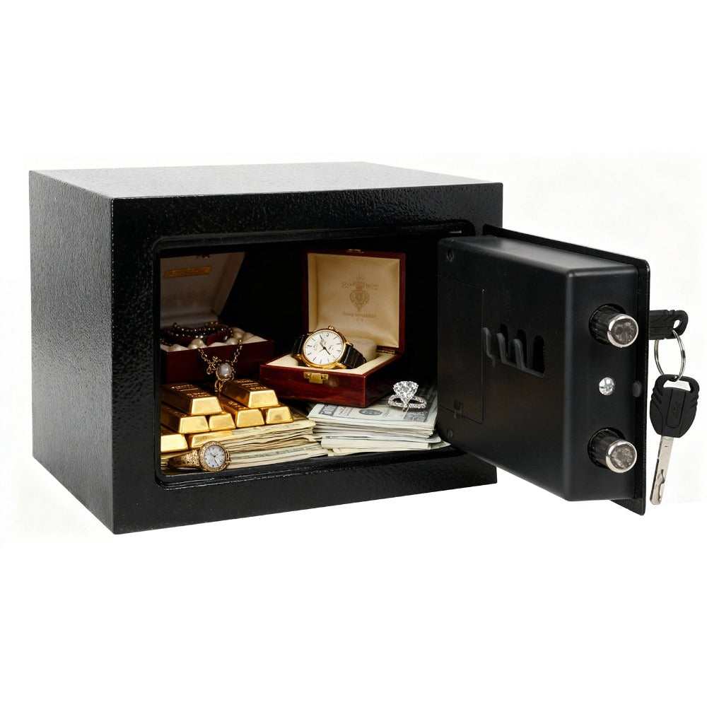 Caja Fuerte Seguridad Digital 4L Nyana Home | Cerradura Electrónica con Código + 2 Llaves de Emergencia | Acero Reforzado Negro Antirrobo | Ideal Hogar, Oficina y Hotel | Montaje en Pared o Suelo con Pernos Incluidos | Panel LED Indicador de Estado | Prot
