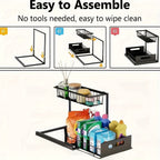 1 estante extraíble de doble capa para debajo del fregadero, estante multifuncional de acero al carbono para cocina y baño, adecuado para organizador de artículos esenciales y de limpieza - Negro/Blanco