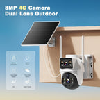 Cámara Solar Dual Lens 8MP 4G, Detección PIR de Humanoides, Audio Bidireccional, Visión Nocturna a Color, Detección de Movimiento, Alertas por Notificación, con Tarjeta SIM