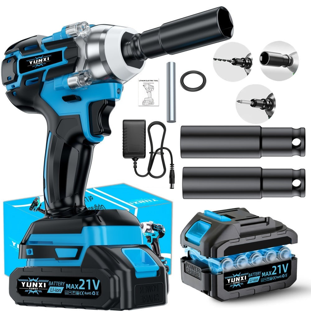 Llave de impacto eléctrica sin escobillas de alto torque, llave inalámbrica con batería de litio, kit eléctrico multifuncional opcional, agarre ergonómico, herramienta profesional portátil, adecuada para reparación de automóviles y juego de herramientas p