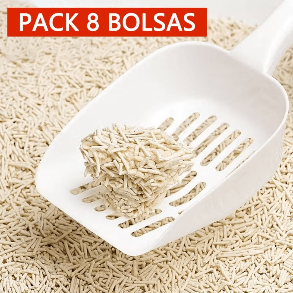 BPS Arena de Tofu para Gatos aglomera 6L Pack de 8 Bolsas- Sin Polvo Fácil de Aglomerar y Controla Olores - Biodegradable y Segura para Gatitos