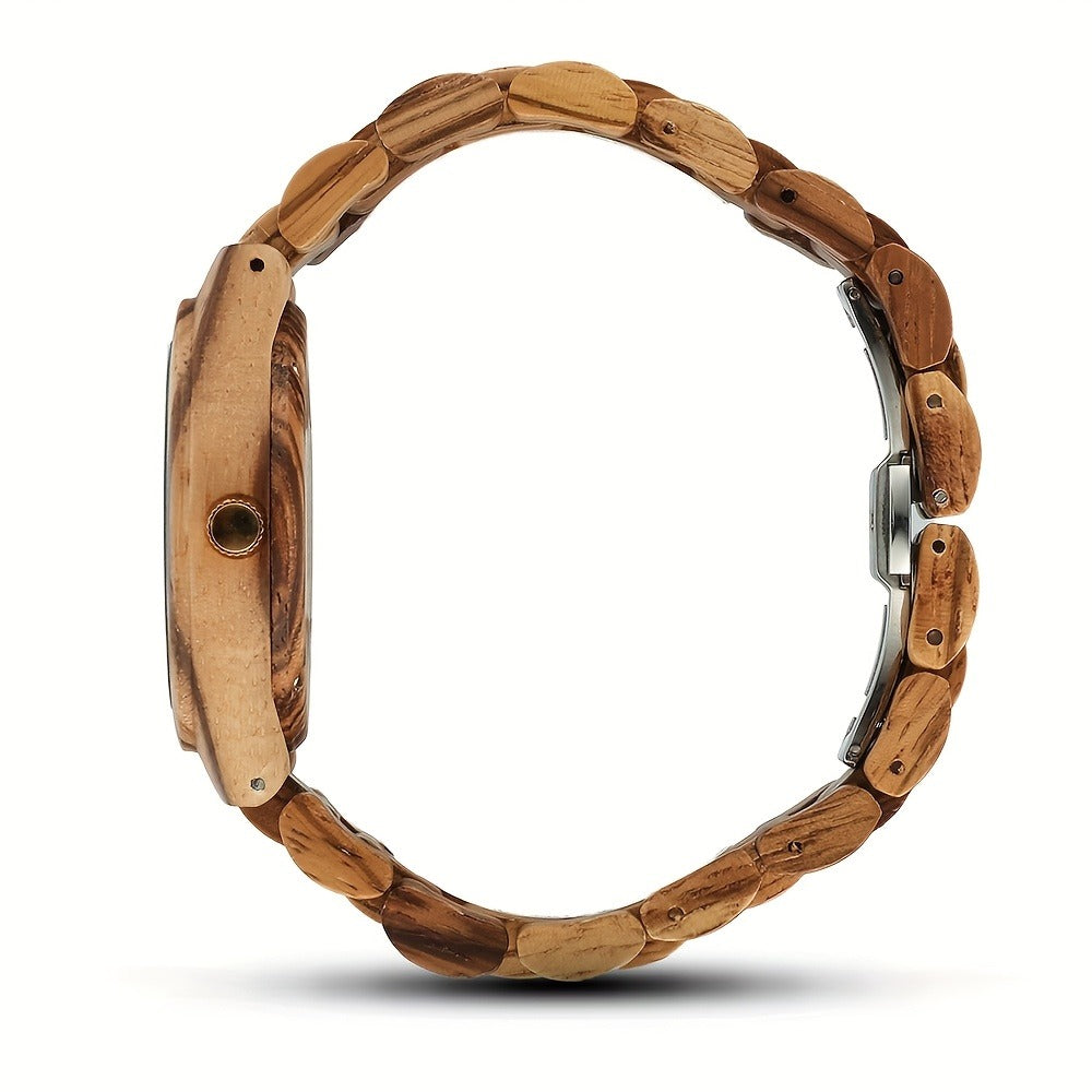 Relojes de pulsera de madera de lujo para mujer, estilo casual, con esfera simulada de diamantes de imitación, perfectos como regalo de aniversario