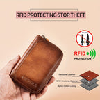 Cartera de Cuero Genuino para Hombre con Juego de Tarjetas de Bendición, Bloqueo RFID, Ultra Delgada, Piel de Vaca de Primera Calidad, Porta Tarjetas de Identificación y Crédito Multifuncional Compacto, Regalo para Navidad, Día de San Valentín y Día del P