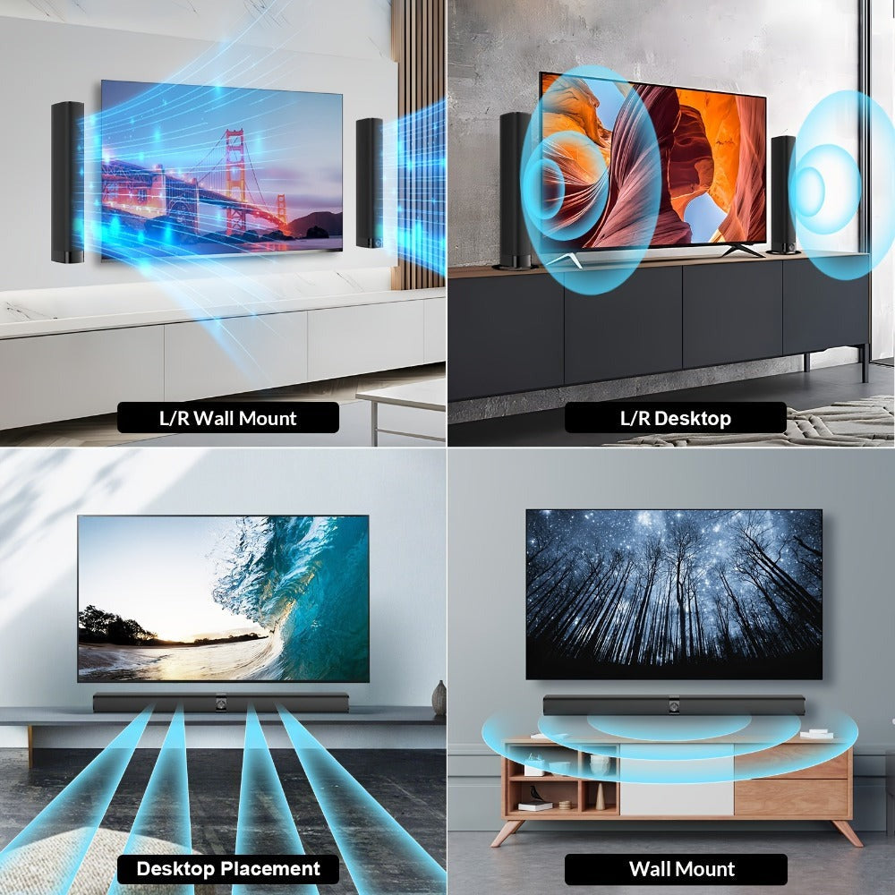 Barras de sonido de 81.28 cm para TV, barra de sonido para Smart TV, altavoz sin varillas, barra de sonido con cable e inalámbrica, barras de sonido separables 2 en 1 con conexión ARC/óptica/AUX, con control remoto por infrarrojos