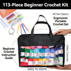Kit de croché de 40/113 piezas con juego de hilos de 1828.8 metros surtidos para tejer y crochetear, juego de 73 accesorios de croché que incluye ganchillos ergonómicos, agujas de tejer y más, kit ideal para principiantes