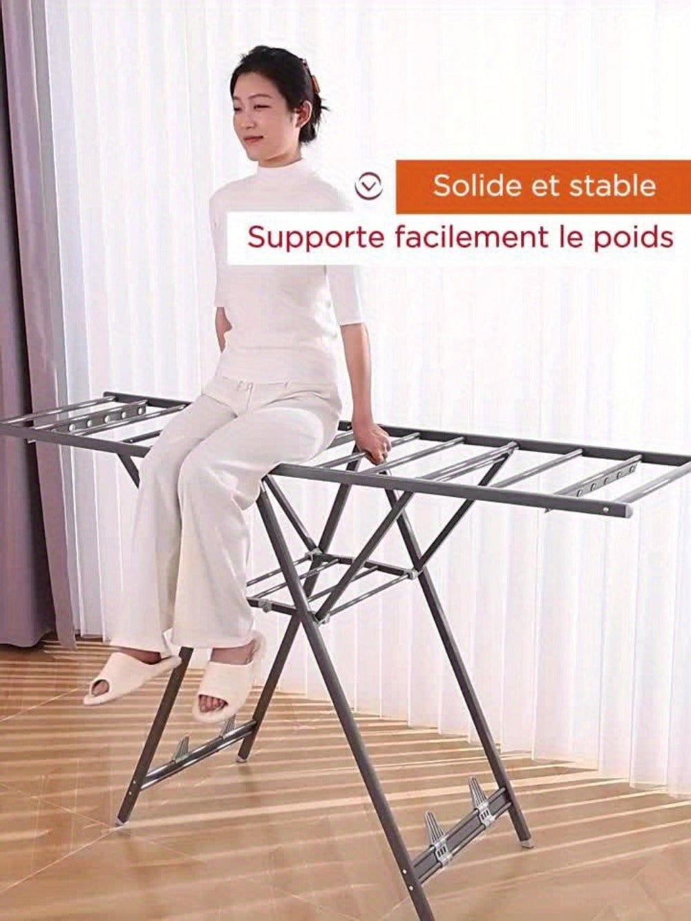 Perchero Plegable de Aluminio Resistente con Estante para Zapatos - Diseño en 3 Segundos, Altura Ajustable, 4 Ruedas para Uso Interior/Exterior, Montaje Sin Herramientas, Estabilidad en Forma de A, Ahorro de Espacio Gris, Secado de Ropa Portátil, Construc