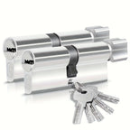 2 piezas de Cilindro de Cerrojo, 30/30, 35/35, 40/40 mm, 2 piezas de Cilindro Especial, Doble Cerradura para Puertas, Incluye 5 Llaves, Tamaños: 90 mm, 80 mm, 70 mm, 60 mm