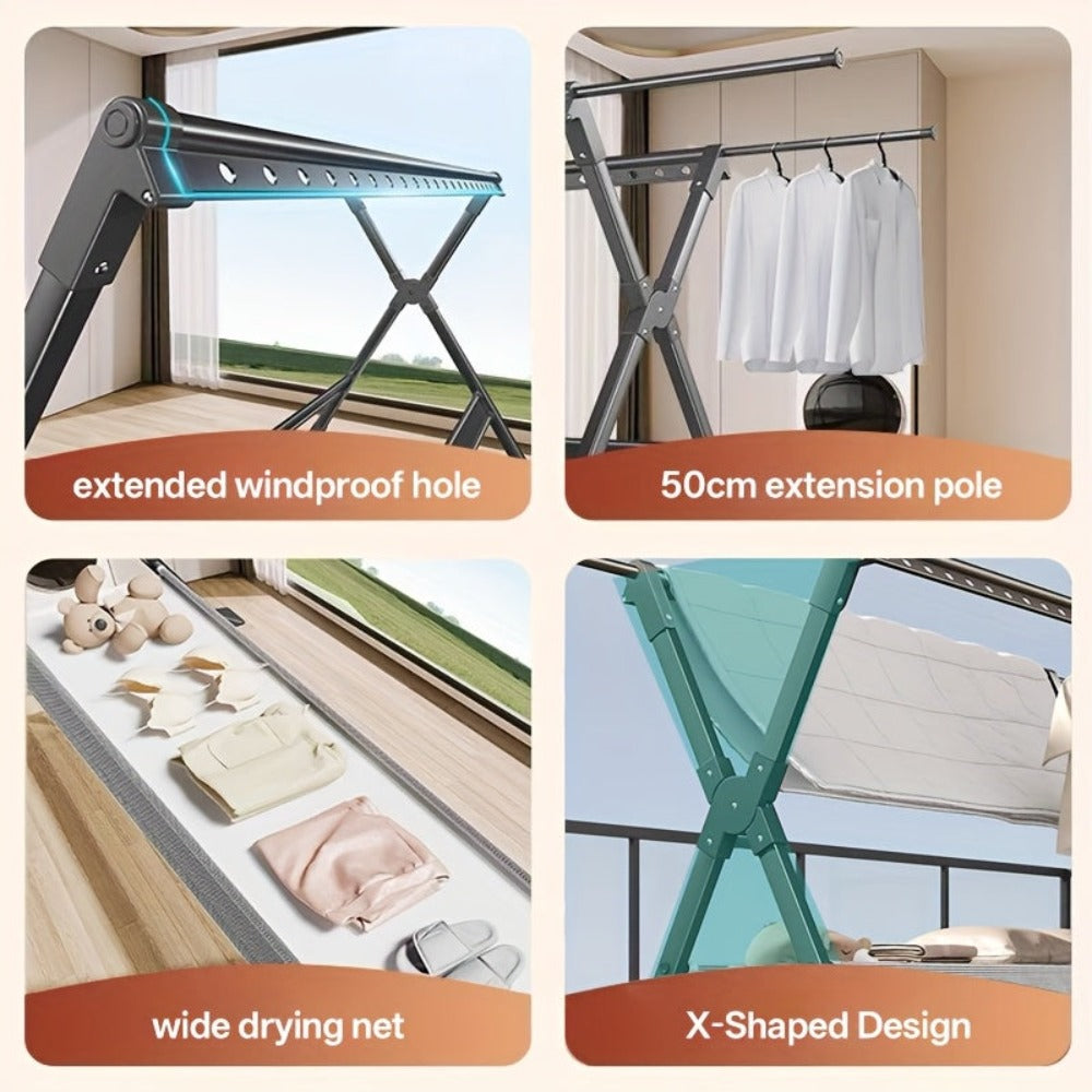 Tendedero de ropa robusto de acero inoxidable de 90 pulgadas, con longitud ajustable y ganchos resistentes al viento, un diseño de dos niveles que ahorra espacio, adecuado para uso tanto en interiores como en exteriores, tendedero de ropa telescópico, col