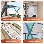 Tendedero de ropa robusto de acero inoxidable de 90 pulgadas, con longitud ajustable y ganchos resistentes al viento, un diseño de dos niveles que ahorra espacio, adecuado para uso tanto en interiores como en exteriores, tendedero de ropa telescópico, col