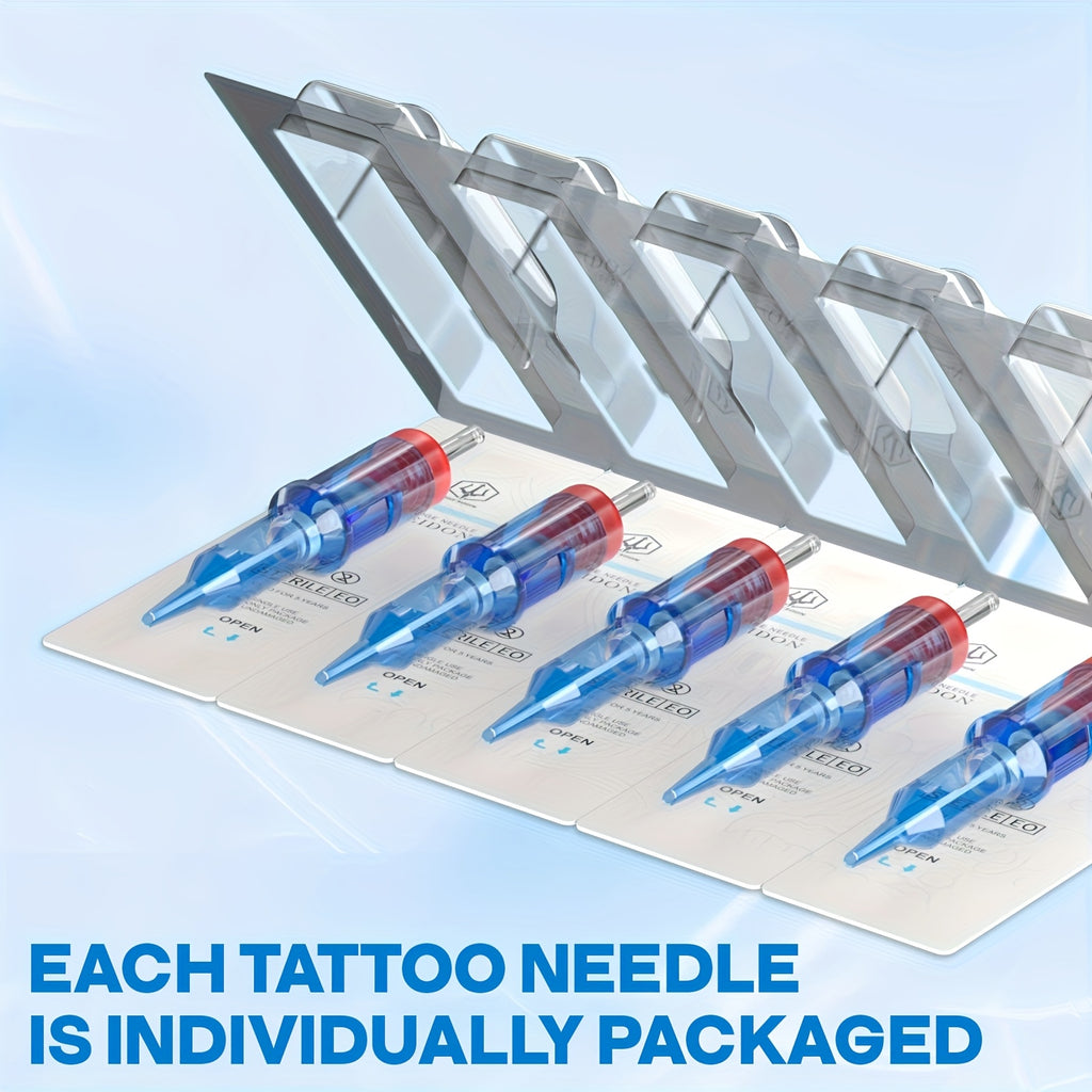 Agujas de Cartucho para Tatuaje POSEIDON V3 50pcs Tamaño Mixto, Agujas Estériles con Cartuchos de Seguridad con Membrana - 1203Rl, 1205RL, 1207RL, 1209RL, 1207RM, 1209RM, 1205RS, 1207RS, 1209RS, 1207M1