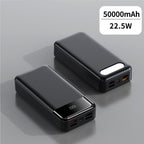 Power Bank de Alta Capacidad 50000mAh con Carga Súper Rápida, Interfases USB/Type-C/Micro, Equipado con Lámpara LED y Pantalla de Nivel de Batería. Adecuado para Cargar Rápido iPhone y Dispositivos Android. Fuente de Energía de Emergencia