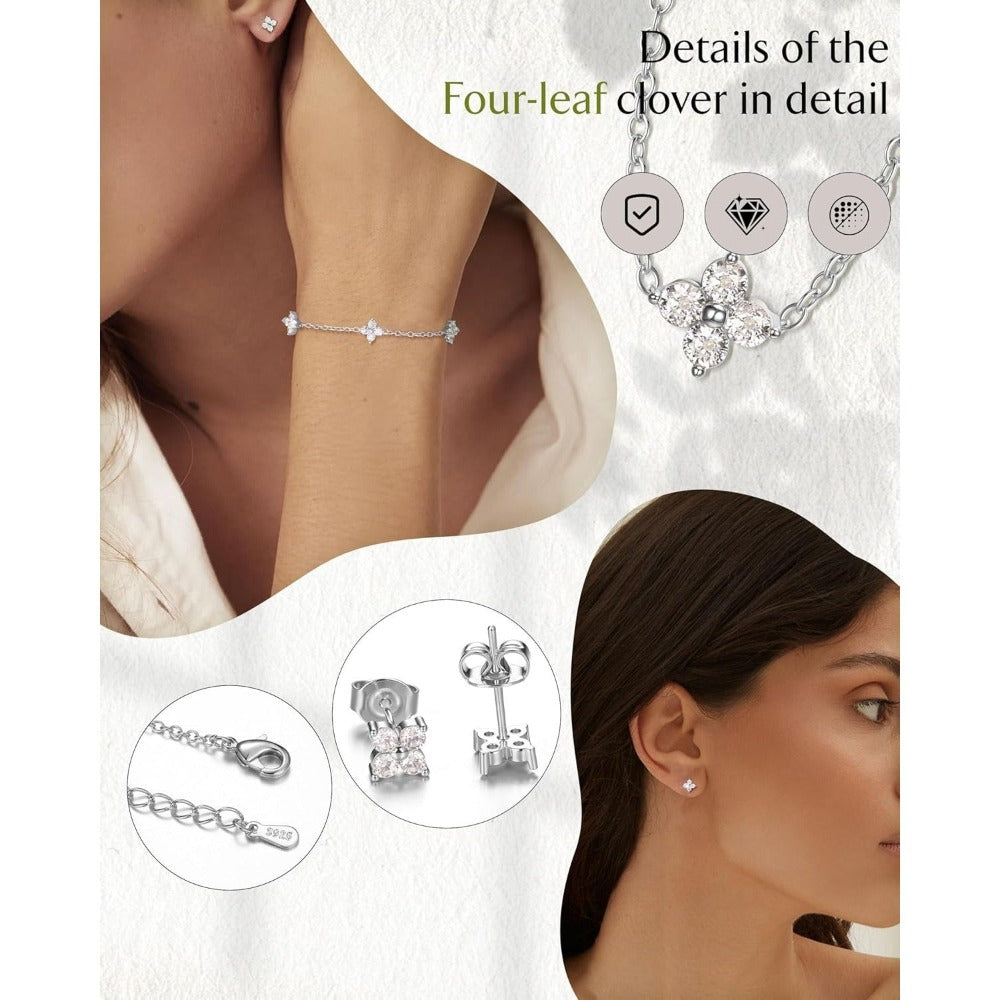 Juego de Joyería para Mujer: Aretes de Botón en Plata 925, Pulsera Dorada, Collar Ajustable con Cadena de Eslabones y Zirconia Cúbica Sintética, Elegante Conjunto de Boda y Novia