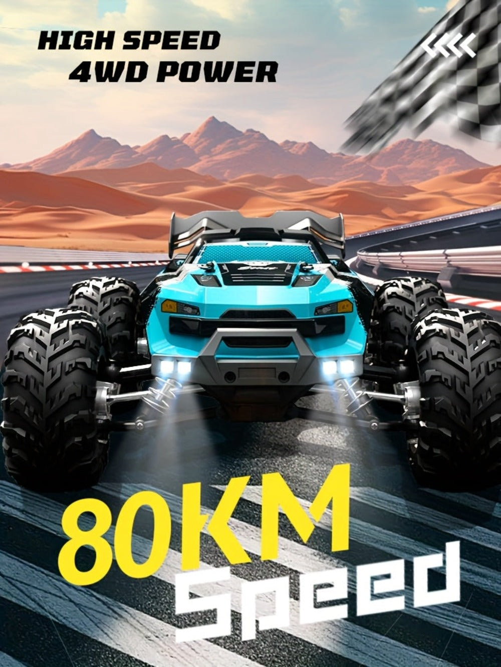 Vehículo todoterreno con motor sin escobillas Modelo Azul, Coche RC, Velocidad máxima 80 KM/H, No es un juguete, solo para jugadores/coleccionistas profesionales, Dedicado a competiciones deportivas, Batería de 40 minutos, 2.4Ghz, Apto para varios terreno
