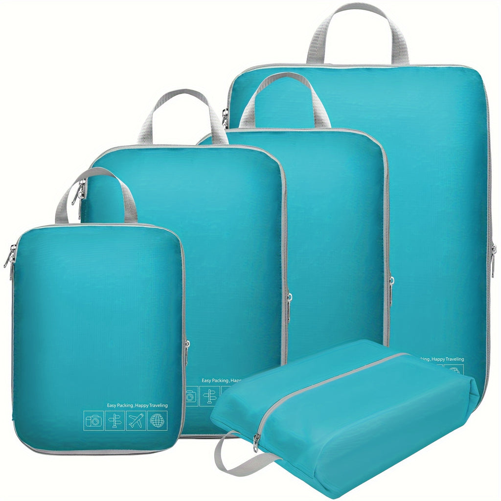 Juego de 5 bolsas de almacenamiento de viaje para protección de ropa - 2 pequeñas, 1 mediana y 2 grandes.