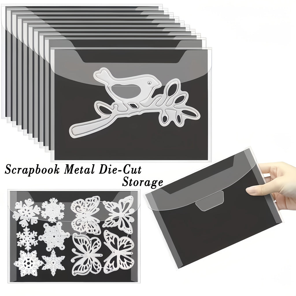 Bolsas de almacenamiento para 50/100 sellos y moldes con láminas magnéticas de goma, con una grosor de 0.5 mm. Estos sobres transparentes, que miden 19 x 14 cm, son ideales para organizar artículos hechos a mano y son perfectos para manualidades y artes.