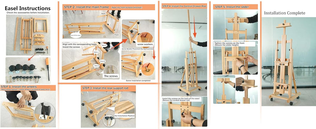 Caballete de gran tamaño de alta resistencia con estructura en H para adultos - Soporte de artista plegable con ruedas y altura ajustable con base de madera, sostiene 1 o 2 lienzos de hasta 240 cm, caballete de pintura portátil para estudio, exhibición al