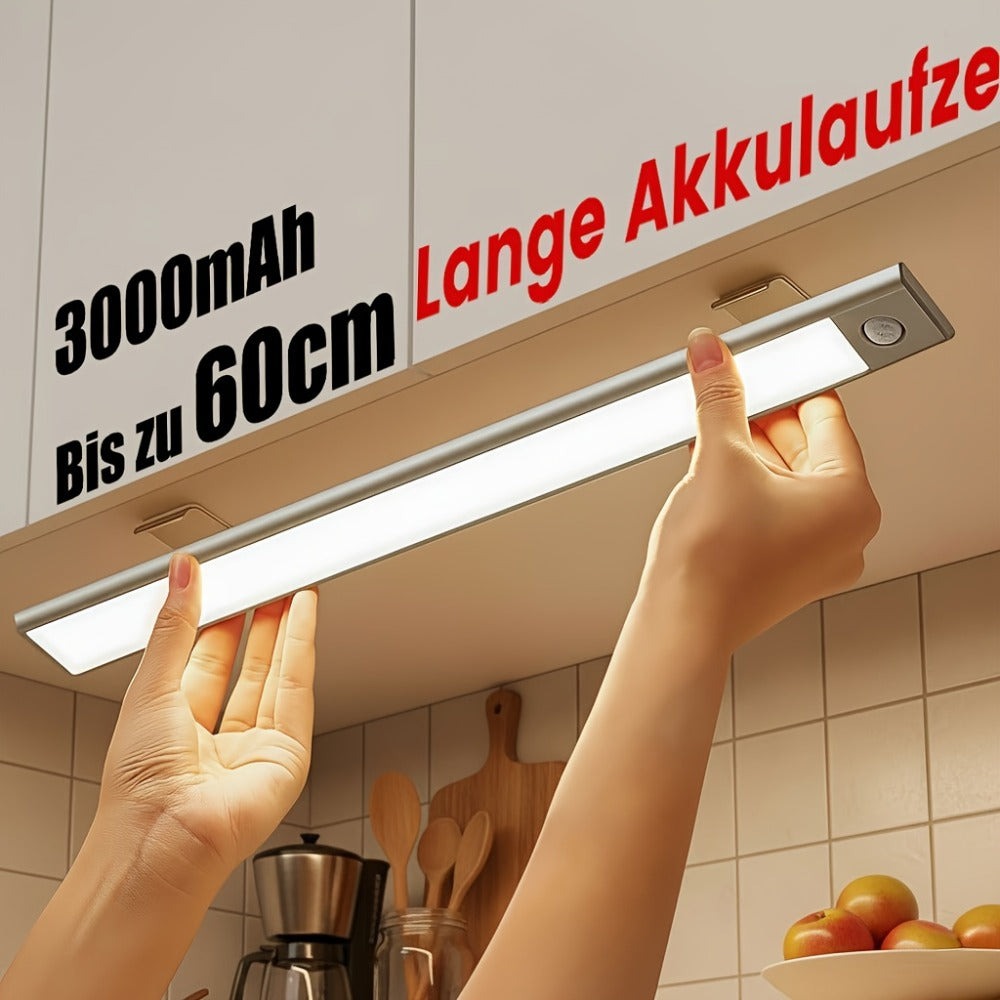Luces LED para bajo mueble Setonr con carcasa de aleación de aluminio, luz con sensor de movimiento a pilas recargables para uso en interiores, luces magnéticas regulables para armario, iluminación inalámbrica para bajo mostrador para cocina, escaleras, d