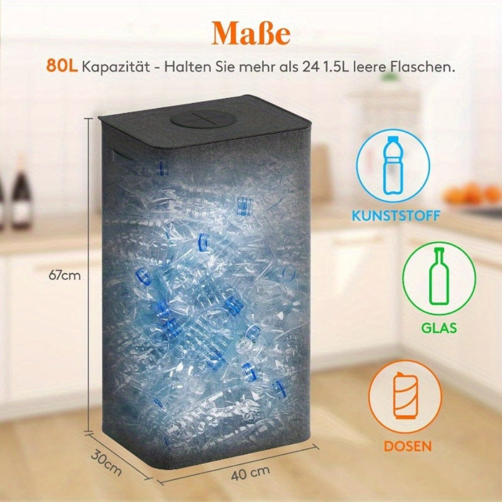 Contenedor Plegable de Lona para Botellas de Depósito de 100L con Tapa - Cubo de Residuos Rectangular de Gran Capacidad para Cocina, Hogar y Oficina - Almacenamiento Duradero en para Botellas Vacías de Vidrio y Plástico, Contenedores de Reciclaje