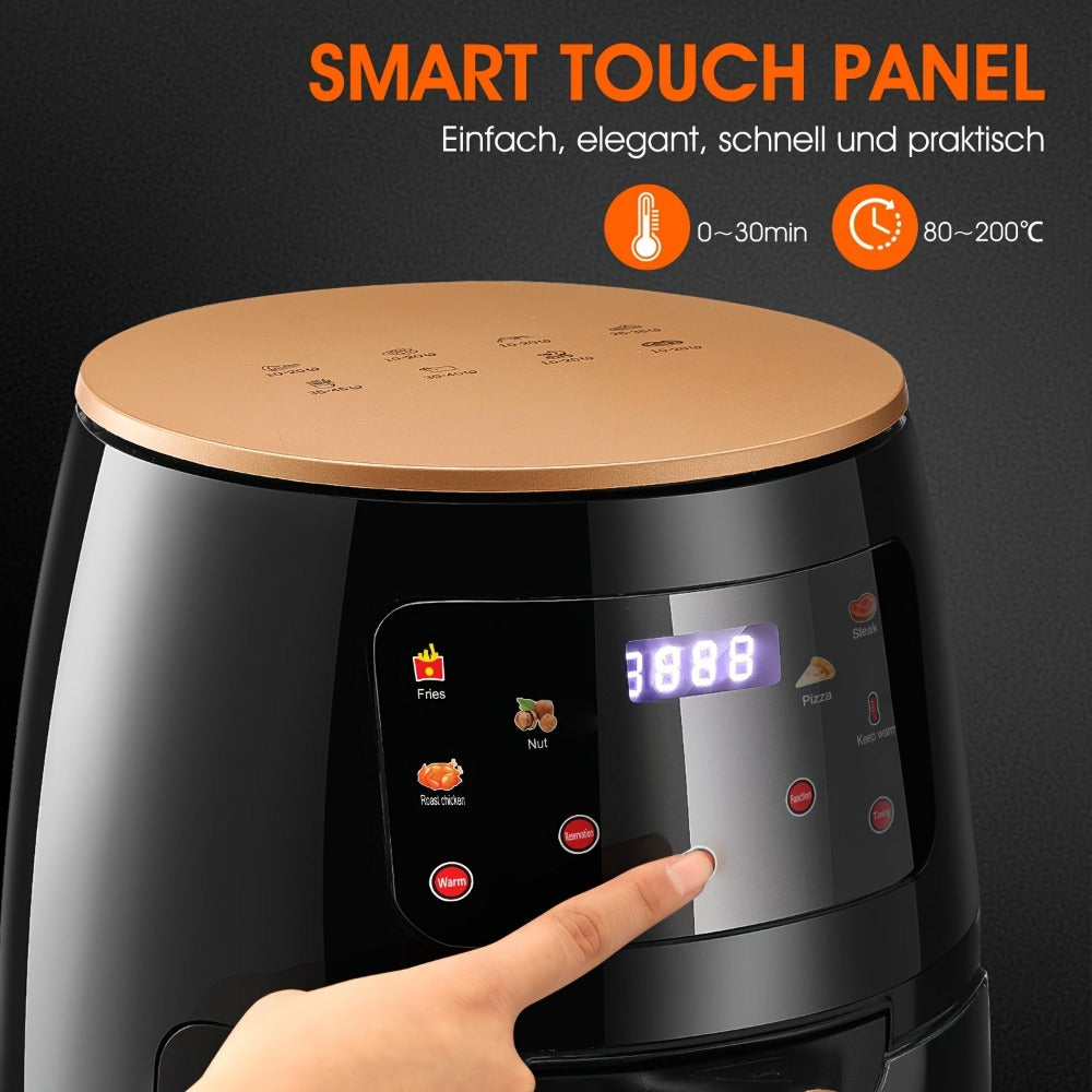 Freidora de aire de 6L con ventana de fácil visión, nueva gran capacidad, pantalla táctil, multifunción, mini horno, controles táctiles con 6 ajustes preestablecidos, cesta antiadherente y apta para lavavajillas, - , pollo, papas fritas, asados, asa al ho