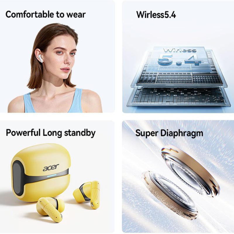 Auriculares Bluetooth | [Acer Oficial Original] 2026 Nuevos Auriculares Inalámbricos Estéreo TWS con Cancelación Activa de Ruido ANC, Reducción