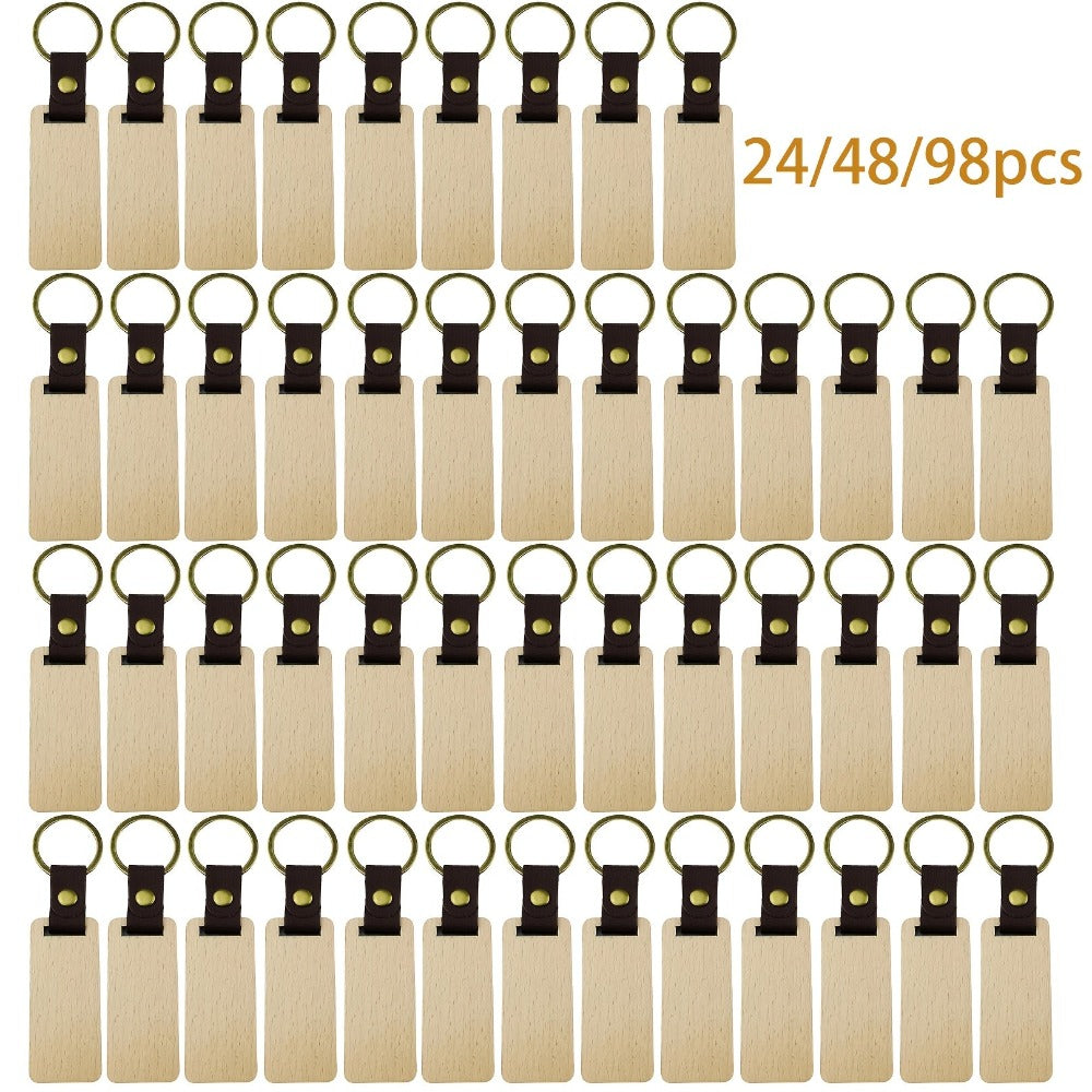 Dofiki 24/48/98 piezas de llaveros de madera de haya en blanco para diversas decoraciones de llaves, pintura, colgantes para proyectos de bricolaje, regalos festivos