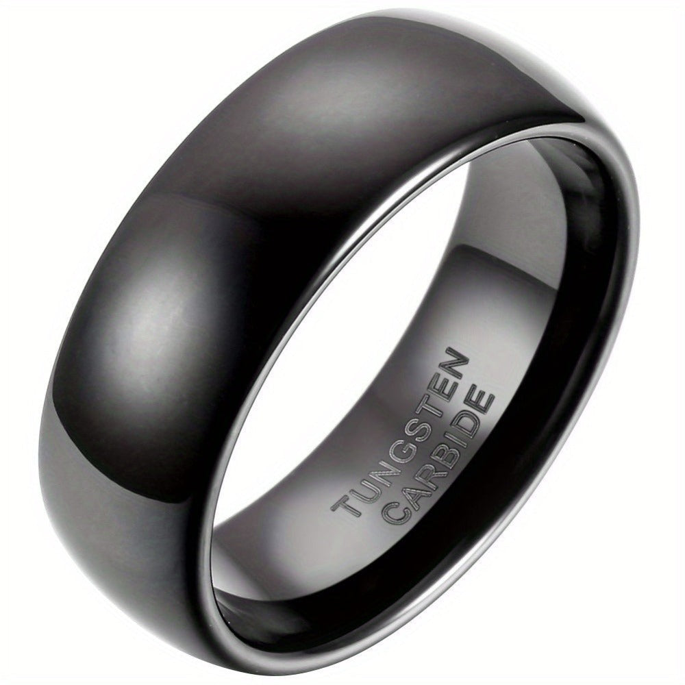 Anillo de Domo Clásico de 8 mm, Ajuste Cómodo Negro para Hombres, Mujeres y Unisex en Carburo de Tungsteno para Aniversario, Compromiso y Boda