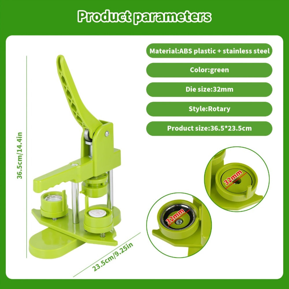 Juego de Creador de Insignias, Máquina Giratoria de 32 mm con 100 Piezas de Botones y Punzón para Insignias, Herramienta DIY Sencilla para Hacer Placas