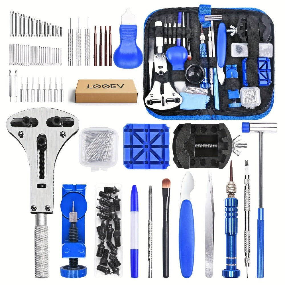 Kit de Cambio de Batería para Reloj LEEEV de 185 Piezas, Kit de Herramientas para Reloj de 185 Piezas, Kit de Reparación de Relojes, Destornillador, Abrecubiertas de Reloj, Pinzas, Empujadores de Resorte, con Estuche de Transporte