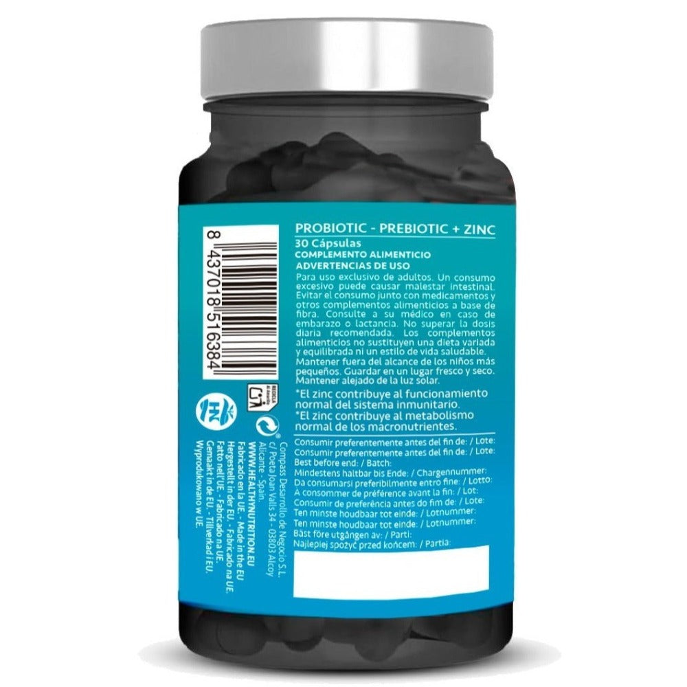 Complemento Alimenticio con 30 Cepas Bacterianas y Zinc - 100 Mil Millones de UFC - Con Inulina y Prebióticos - Cápsulas de Liberación Retardada - Apto para Veganos y Sin Gluten