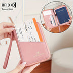 Portapassaporte RFID con cremallera y correa de muñeca, bolsa de almacenamiento multifuncional portátil para viajes, pasaporte y documentos, tarjetero