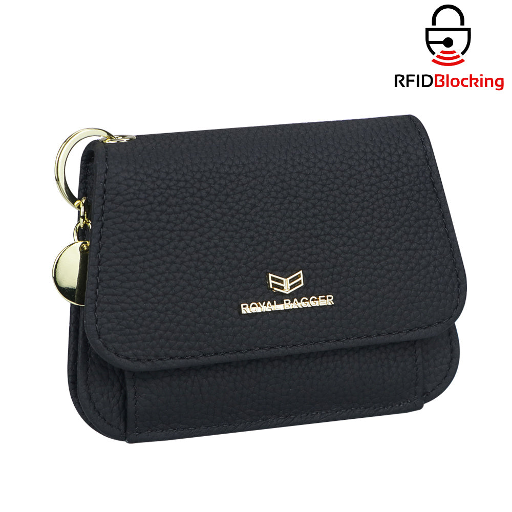 Royal Bagger Cartera Corta de Cuero Auténtico de Vaca para Mujer, Monedero con Bloqueo RFID, Múltiples Ranuras para Tarjetas y Llavero 2443