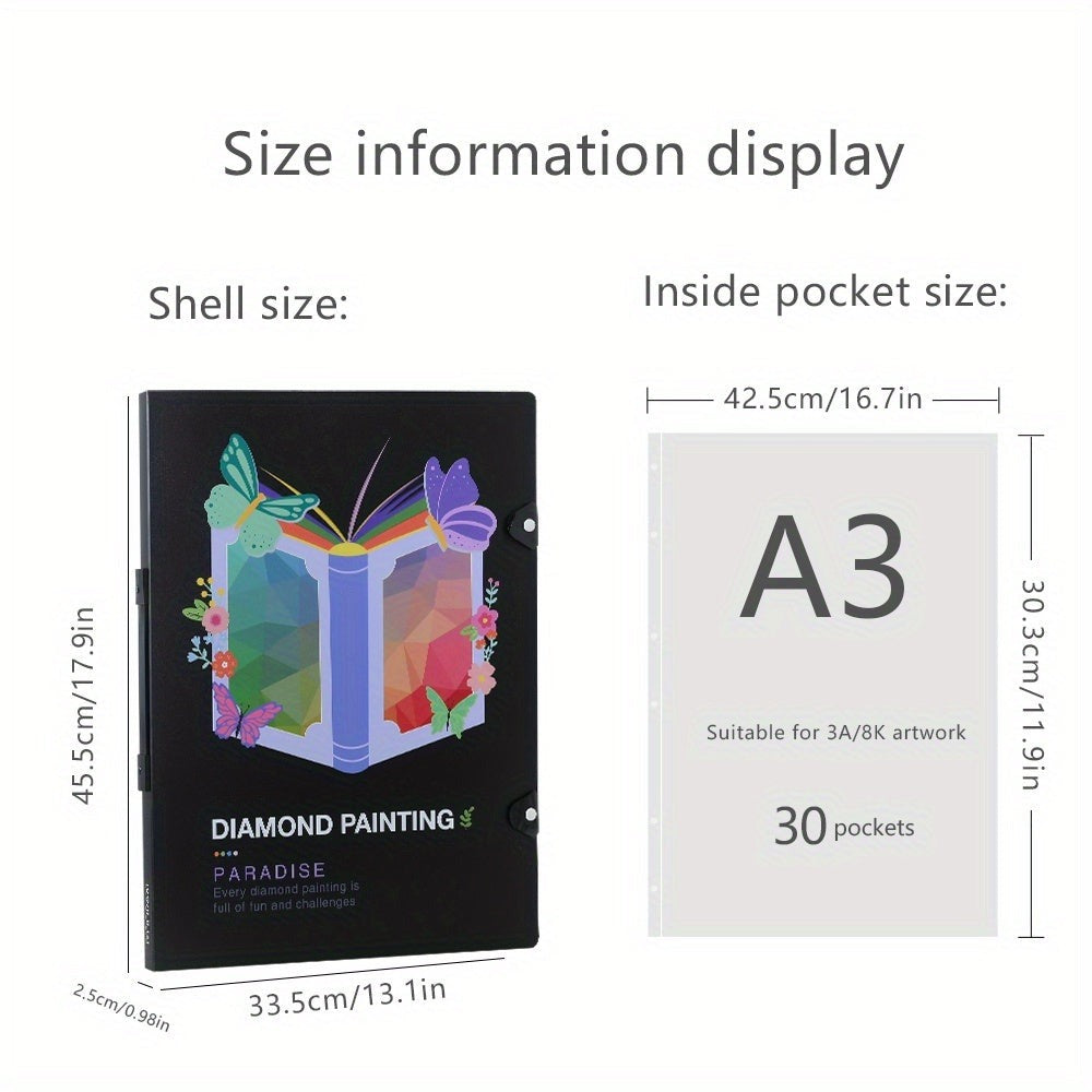 Una carpeta para guardar archivos de arte de pintura de diamantes de imitación A3/4K, con 30 protectores de página interiores para accesorios de pintura de diamantes de imitación (42.5 x 30.3 cm) (56 x 41.5 cm)
